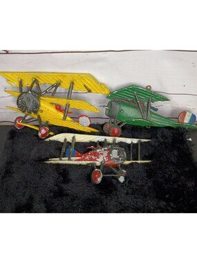 Set Of 3 Vintage 1975 HOMCO Cast Metal WWI Airplane Wall Hangings Made In USA